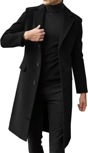 Ymosrh Men's Trench Coat Oversized Notched Long Jacket Coat Single Breasted Lapel Winter Coat Double, XL-4XL