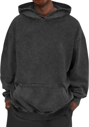 Ymosrh Men's Washed Hoodie Oversized Hooded Sweatshirt Acid Wash Cotton Baggy Streetwear Sweatshirts Workout Hoodies