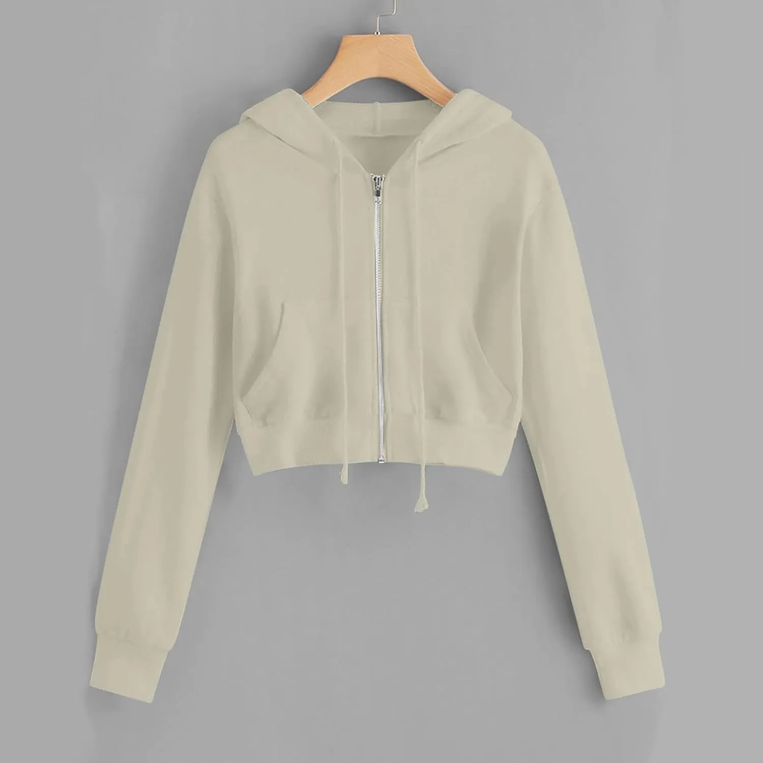 YRAETENM Cropped Zip up Hoodie Women Long Sleeve Drawstring Full Zip Hooded Jackets Casual Cute Loose Fit Crop Sweatshirts