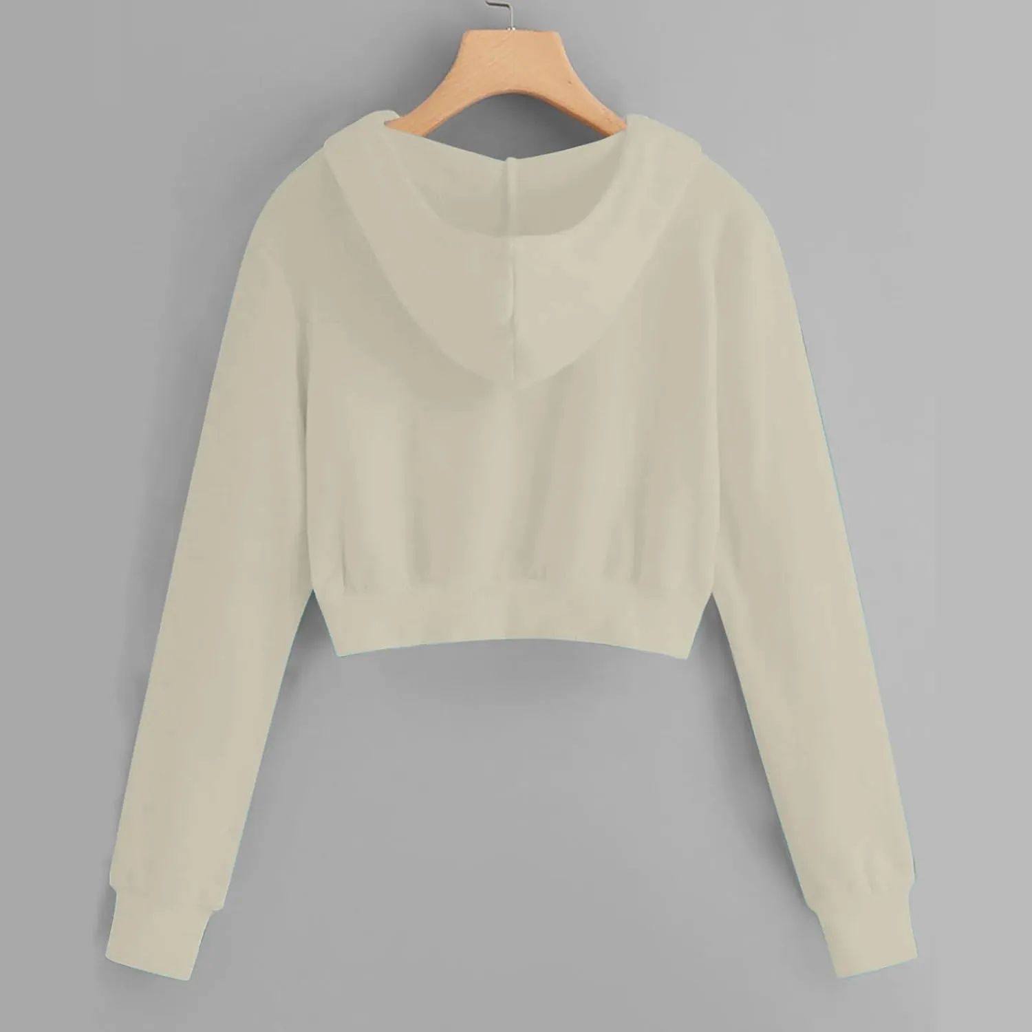 YRAETENM Cropped Zip up Hoodie Women Long Sleeve Drawstring Full Zip Hooded Jackets Casual Cute Loose Fit Crop Sweatshirts