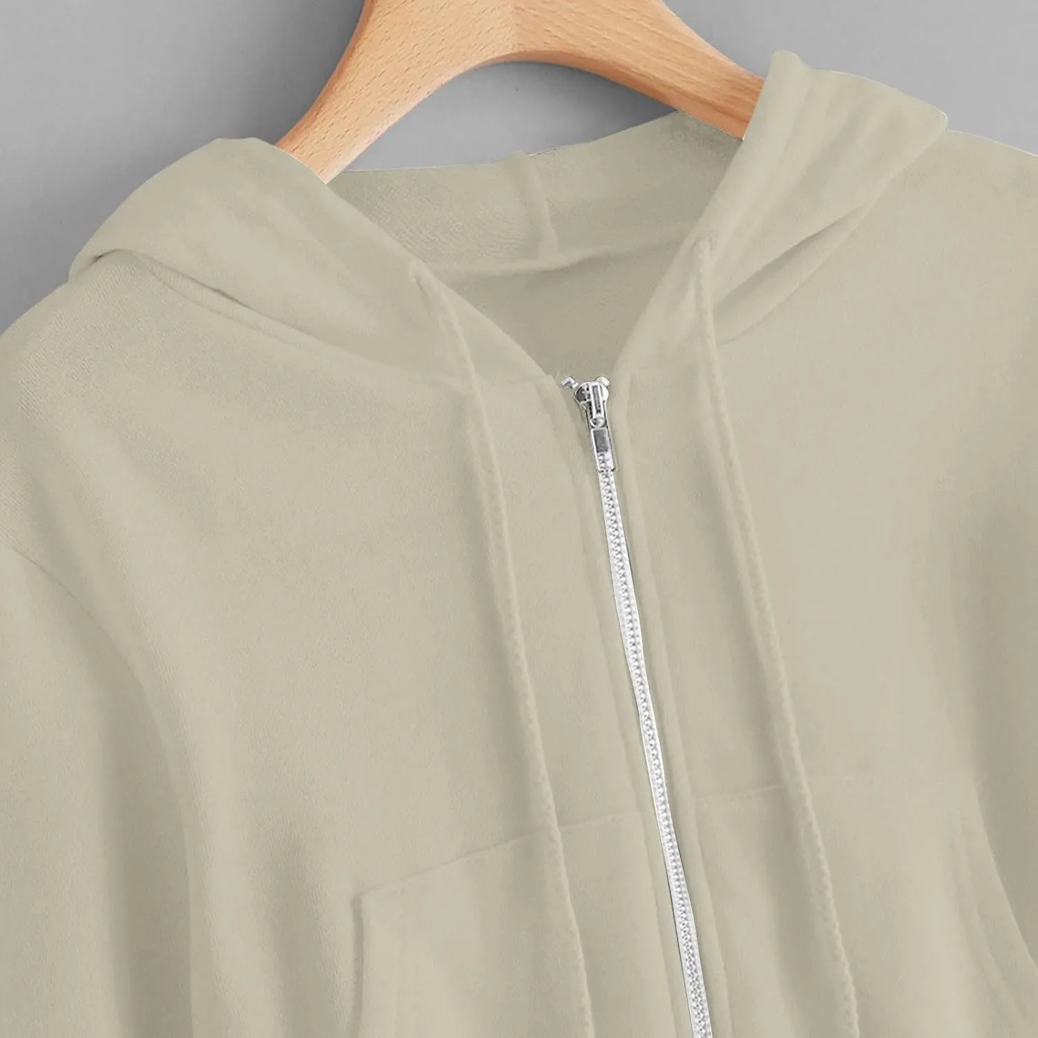 YRAETENM Cropped Zip up Hoodie Women Long Sleeve Drawstring Full Zip Hooded Jackets Casual Cute Loose Fit Crop Sweatshirts