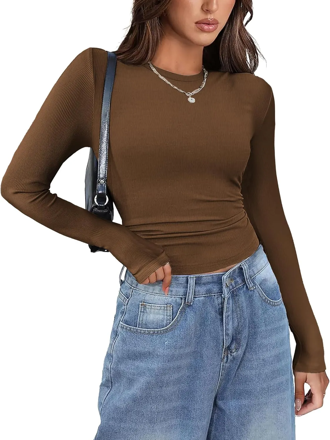 Zeagoo Damen Langarm T-Shirt Basic Slim Fit Tops (DE Only)