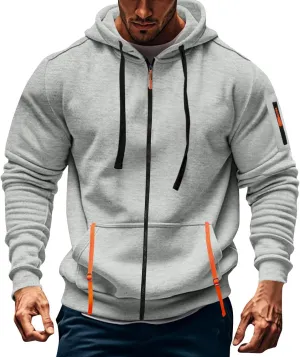 Zip Up Hoodie Men Vintage Casual Tactical Hoodies with Pocket Casual Full Zip Long Sleeve Sweatshirts Hooded Jacket