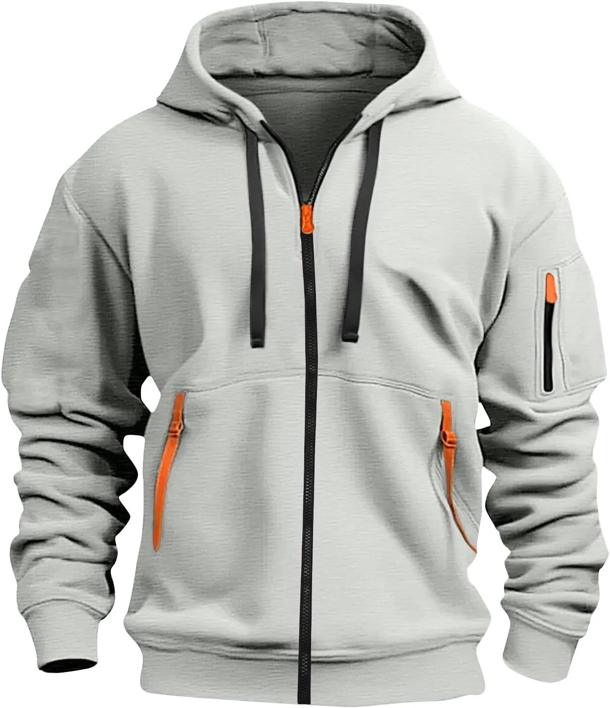 Zip Up Hoodie Men Vintage Casual Tactical Hoodies with Pocket Casual Full Zip Long Sleeve Sweatshirts Hooded Jacket