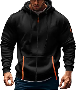 Zip Up Hoodie Men Vintage Casual Tactical Hoodies with Pocket Casual Full Zip Long Sleeve Sweatshirts Hooded Jacket