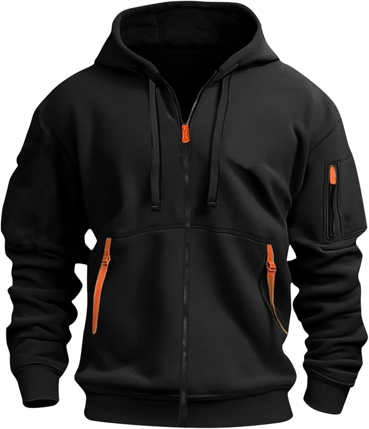 Zip Up Hoodie Men Vintage Casual Tactical Hoodies with Pocket Casual Full Zip Long Sleeve Sweatshirts Hooded Jacket