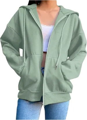 Zip Up Hoodies for Women Plus Size Oversized Cute Aesthetic Y2K Hoodies Teen Girls Vintage Loose Fit Sweatshirts
