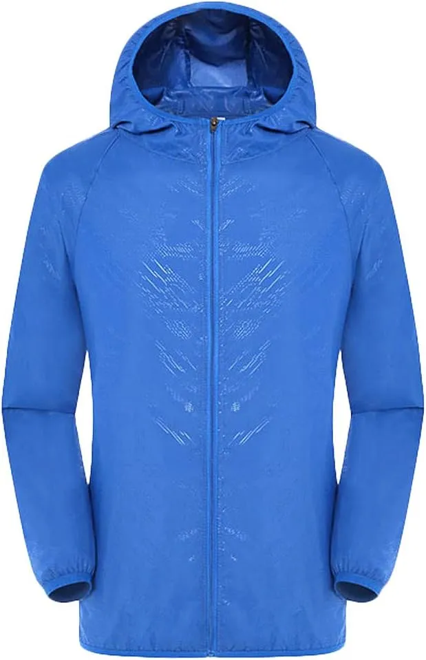 Zip Up Rain Coats for Men Lightweight Ultra Thin Outdoor Trendy Waterproof Oversized Hoodies Active Quick Drying Solid Jacket Trendy Graphic Hoodies for Men,Blue,XXXXL