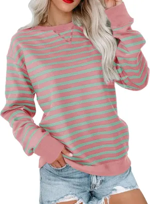 ZWRXW Sweatshirts for Women Striped Color Block Sweatshirt Casual Crew Neck Long Sleeve Shirts Pullover Tunic Top Y2K Clothes