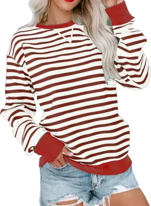 ZWRXW Sweatshirts for Women Striped Color Block Sweatshirt Casual Crew Neck Long Sleeve Shirts Pullover Tunic Top Y2K Clothes