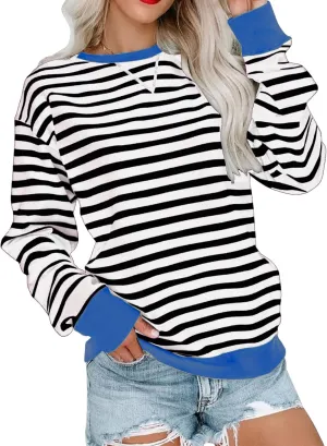ZWRXW Sweatshirts for Women Striped Color Block Sweatshirt Casual Crew Neck Long Sleeve Shirts Pullover Tunic Top Y2K Clothes
