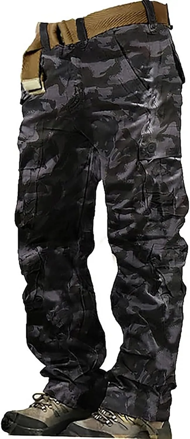 ZYXTIM Men's Combat Camo Cargo Trousers Oversize Ripstop Military Tactical Pants Hiking Joggers Multi Pockets Work Bottoms