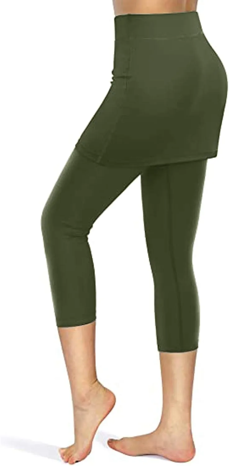 ZYXTIM Women Tennis Skirted Leggings with Pockets High Waisted Cotton Comfort Breathable Stertch Active Sport Golf Skort