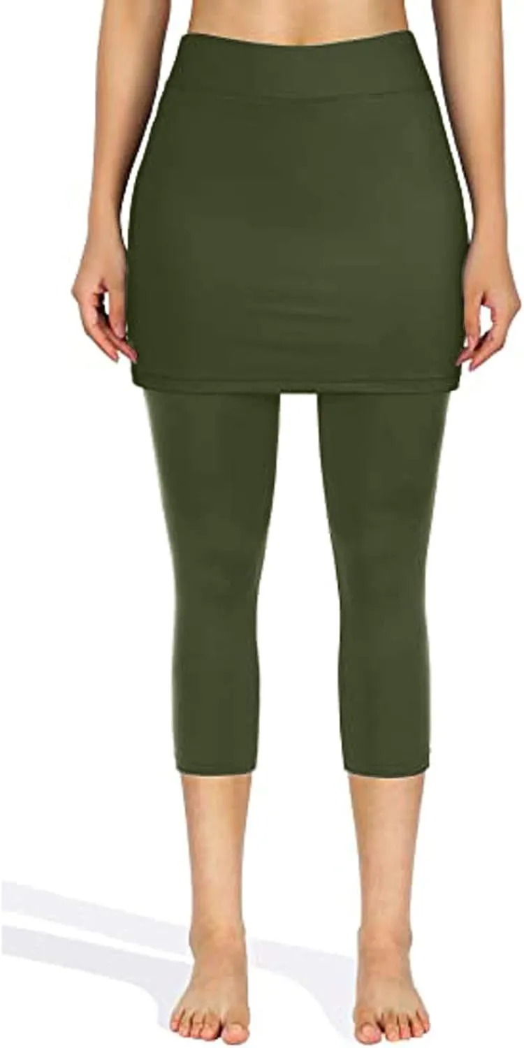 ZYXTIM Women Tennis Skirted Leggings with Pockets High Waisted Cotton Comfort Breathable Stertch Active Sport Golf Skort