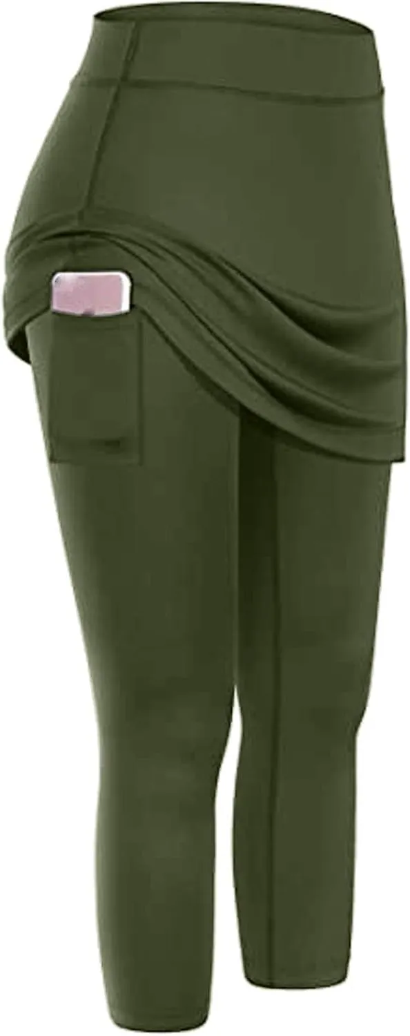 ZYXTIM Women Tennis Skirted Leggings with Pockets High Waisted Cotton Comfort Breathable Stertch Active Sport Golf Skort