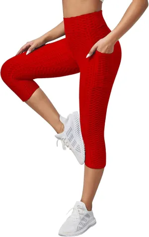 ZYXTIM Womens High Waisted Capri Leggings Textured Scrunch Butt Lift Yoga Pants Tummy Control Workout Gym Running Jogger Pant