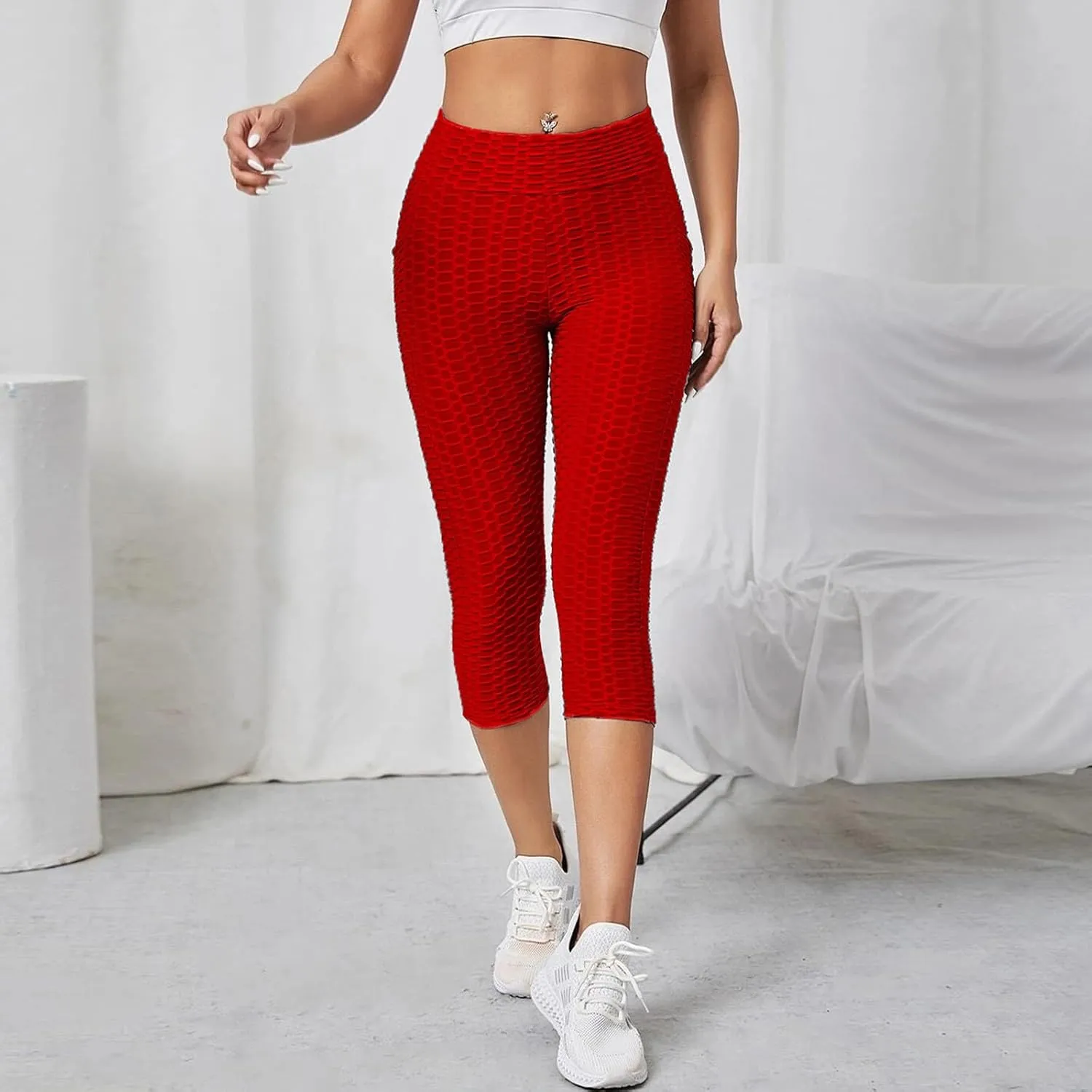 ZYXTIM Womens High Waisted Capri Leggings Textured Scrunch Butt Lift Yoga Pants Tummy Control Workout Gym Running Jogger Pant