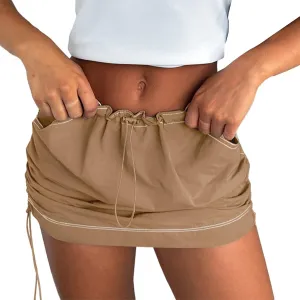 ZYXTIM Womens Sexy Y2k Mini Skirts Irregular Pleated Low Waist 90s Grunge Girl Party Club Skirt with Pockets Drawstring